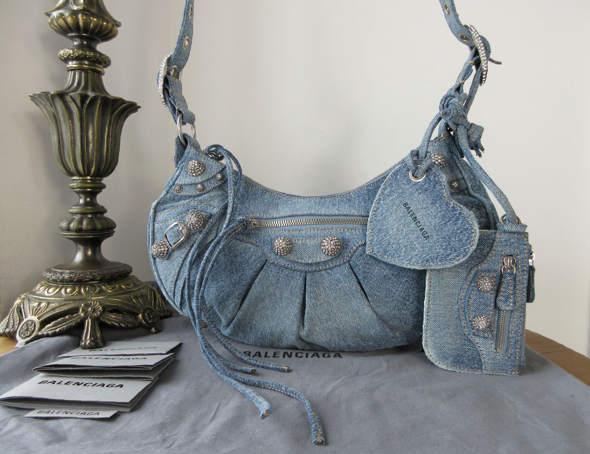 Balenciaga Le Cagole Small Shoulder Bag in Distressed Denim