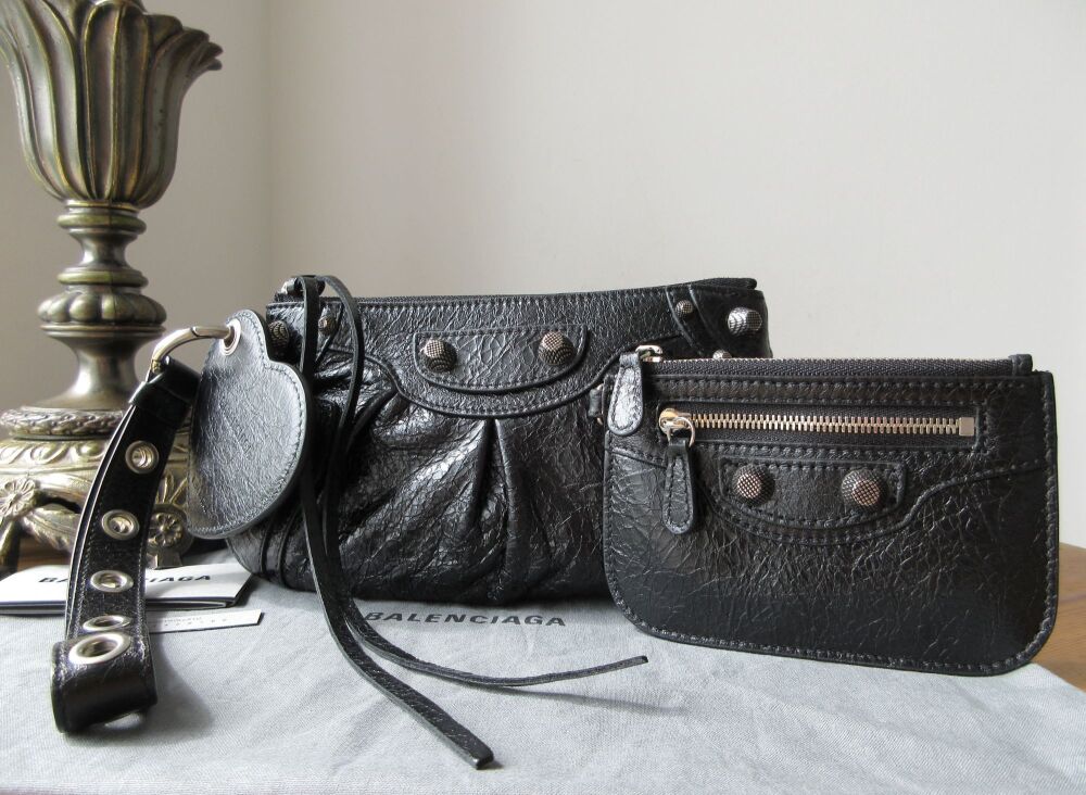 Balenciaga Le Cagole Mini Multi Pouch in Black Arena Lambskin