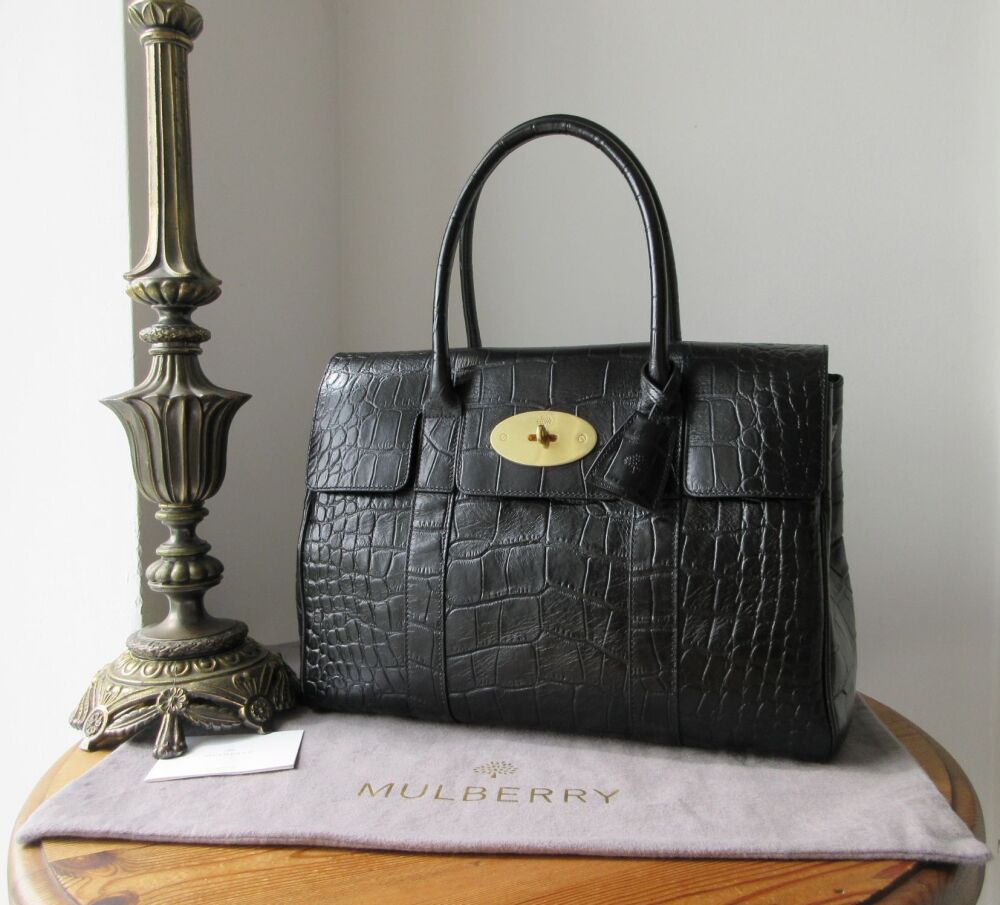 Mulberry Classic Heritage Bayswater in Black Croc Printed Vegetable Tanned