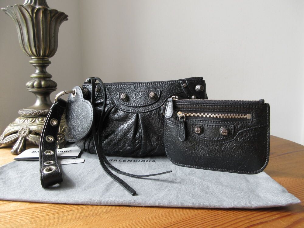 Balenciaga Le Cagole Mini Multi Pouch in Black Arena Lambskin - As New