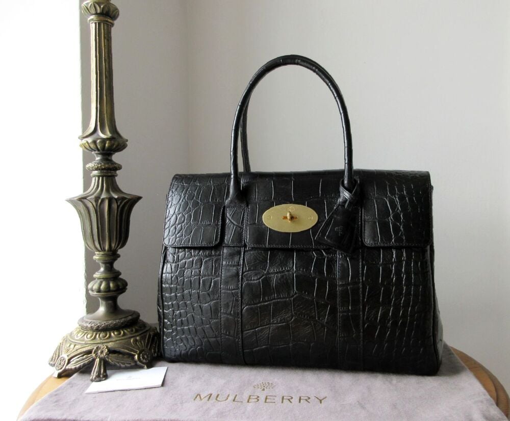 Mulberry Classic Heritage Bayswater in Black Croc Printed Vegetable Tanned