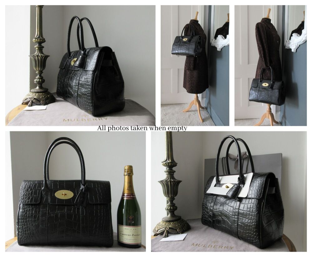 Mulberry Classic Heritage Bayswater in Black Croc Printed Vegetable Tanned Leather - New*