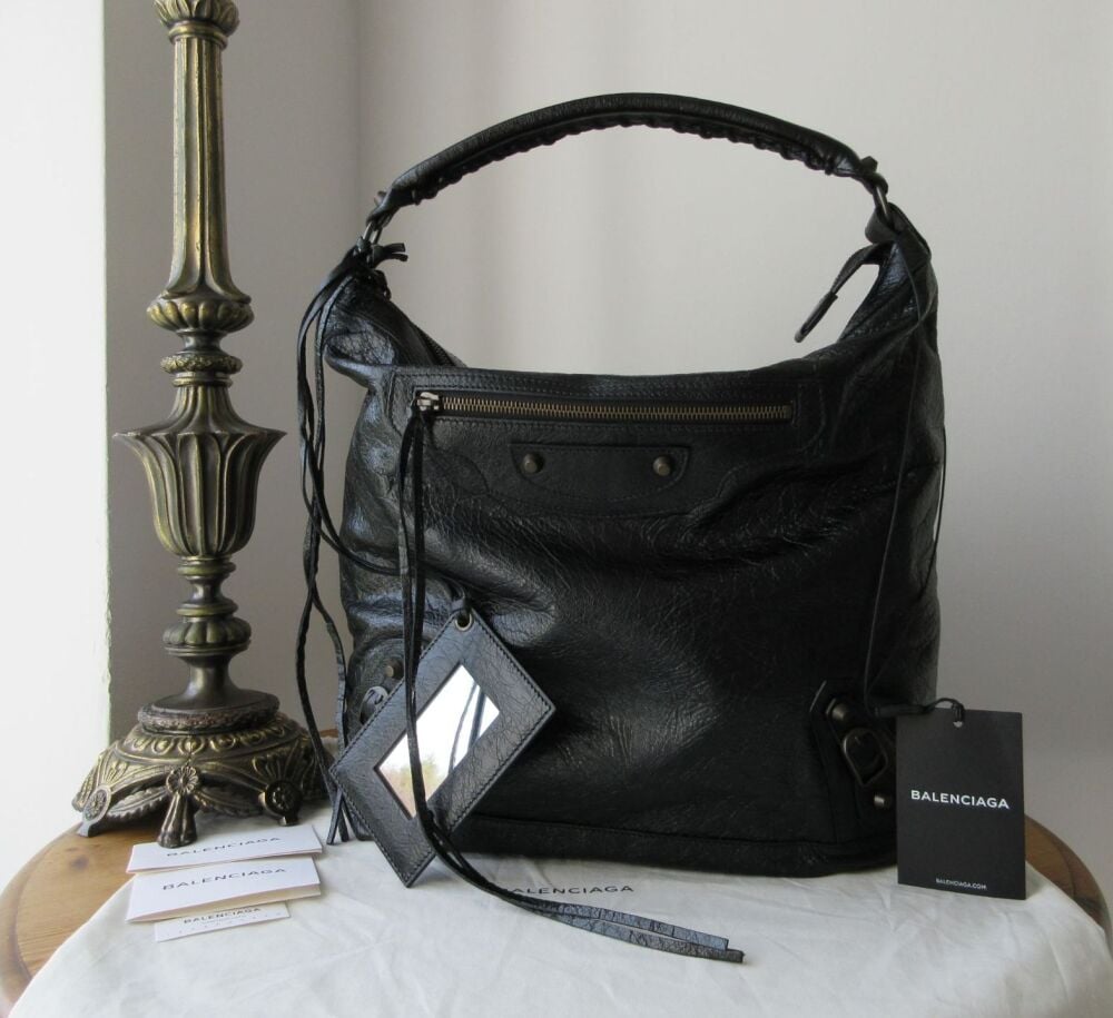 Balenciaga Classic Day Shoulder Hobo in Black Vintage Agneau - New