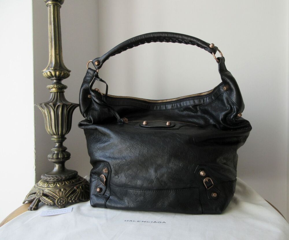 Balenciaga Giant 12 Day Hobo Bag in Black Vintage Agneau with Rose Gold Har