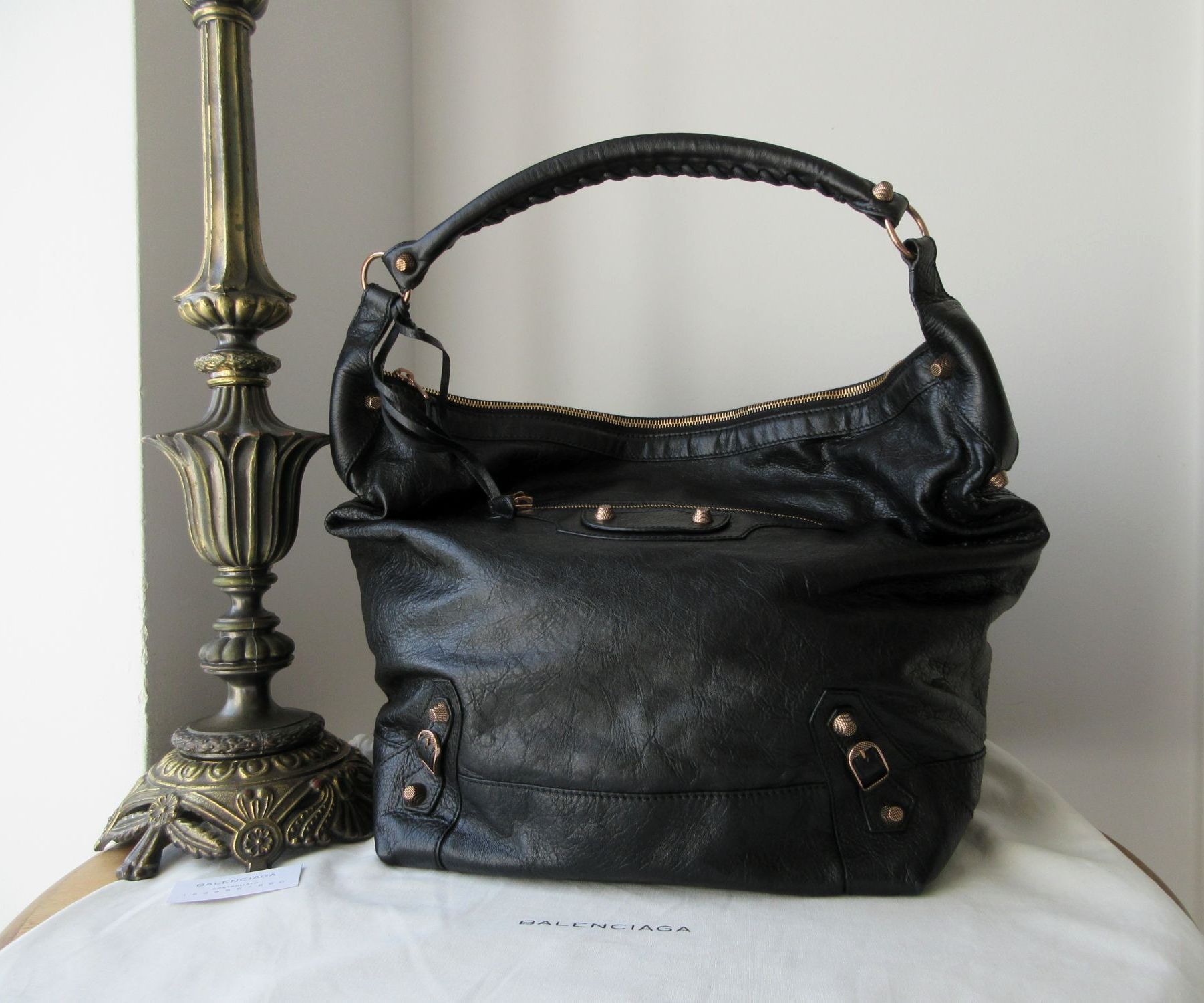 Balenciaga Giant 12 Day Hobo Bag in Black Vintage Agneau with Rose Gold Har