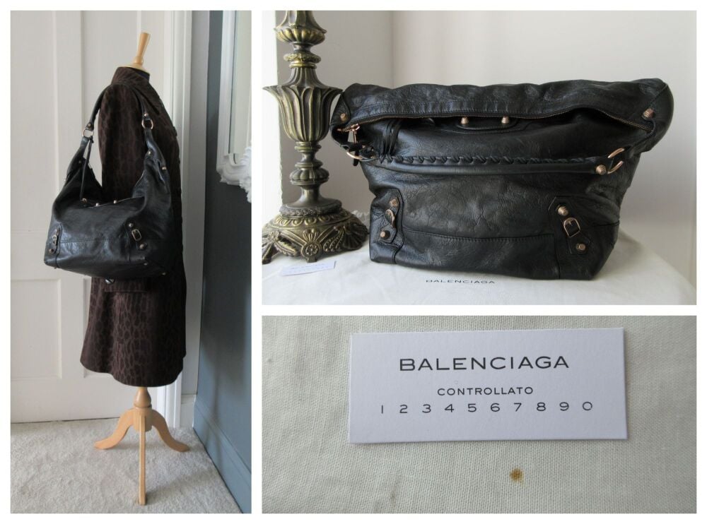 Balenciaga Giant 12 Day Hobo Bag in Black Vintage Agneau with Antiqued Rose Gold Hardware