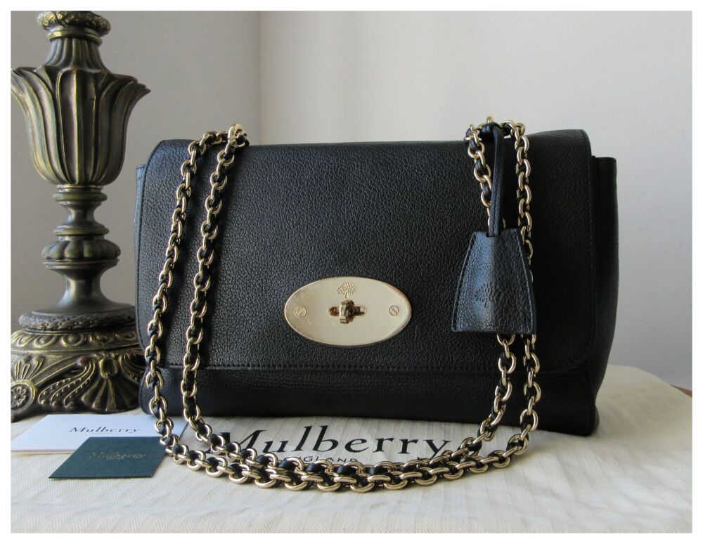 Mulberry Medium Lily in Black Glossy Goat with Shiny Pale Gold Hardware