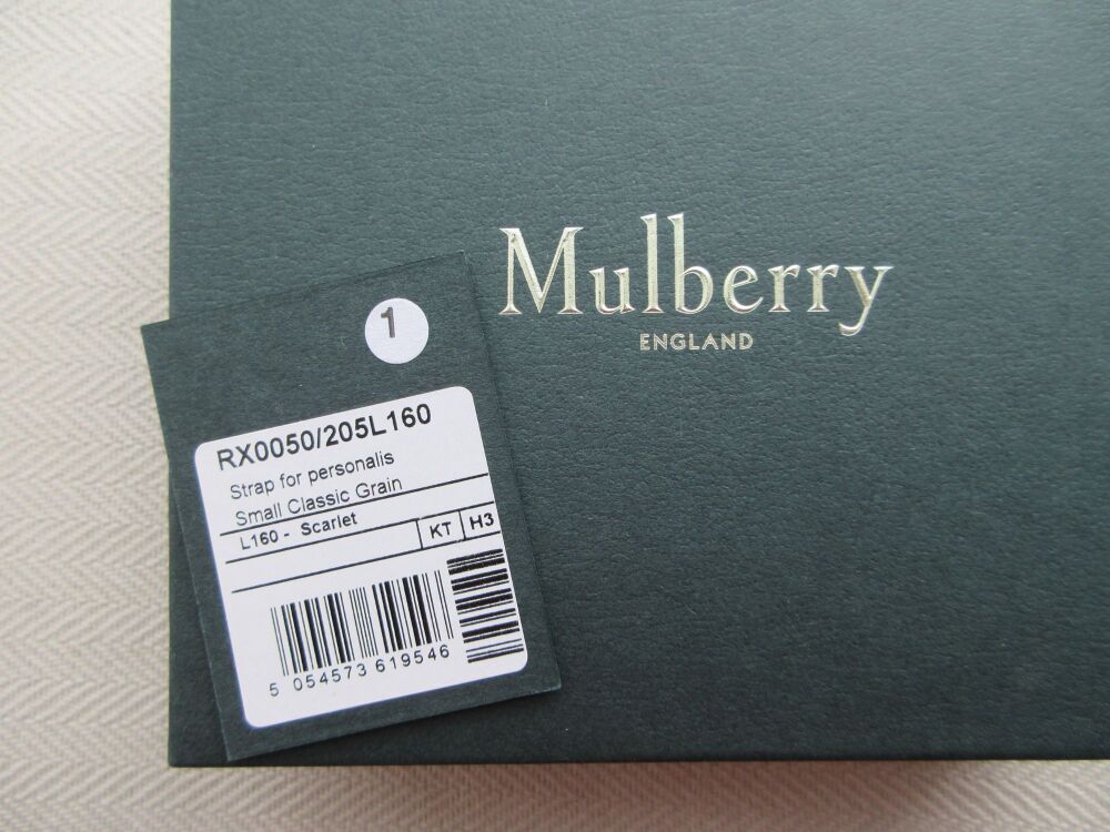Mulberry Personalisation D Ring Shoulder Strap in Scarlet Small Classic Grain - New