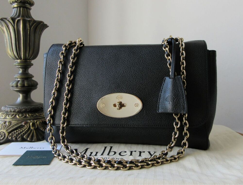 Mulberry Medium Lily in Black Glossy Goat with Shiny Pale Gold Hardware
