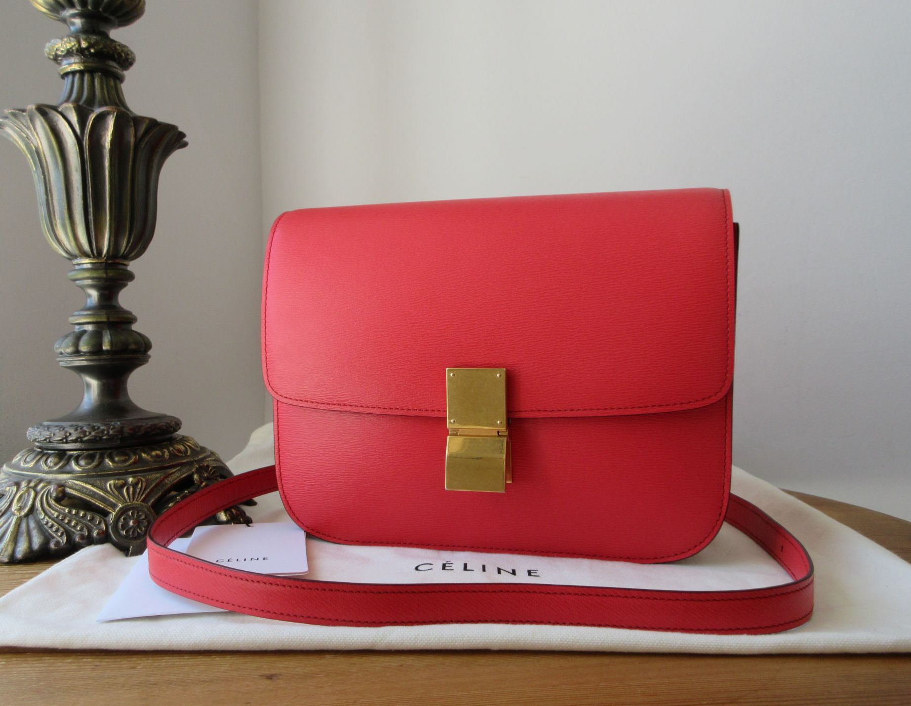 CÃ‰LINE Medium Classic Box Bag in Red Textured Calfskin