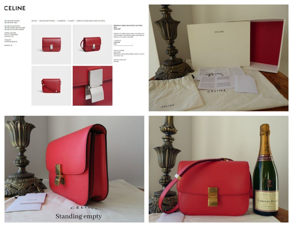 CÉLINE Medium Classic Box Bag in Hibiscus Red Liégé Textured Calfskin