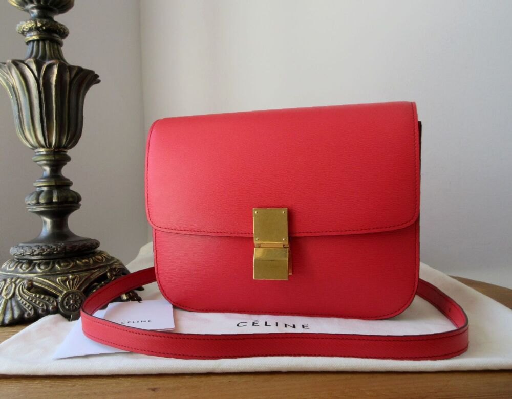 CÉLINE Medium Classic Box Bag in Red Liégé Textured Calfskin