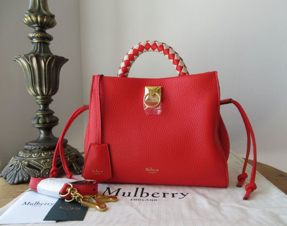 Mulberry Small Iris in Lipstick Red Heavy Grain with Chalk Silky Calf Braid