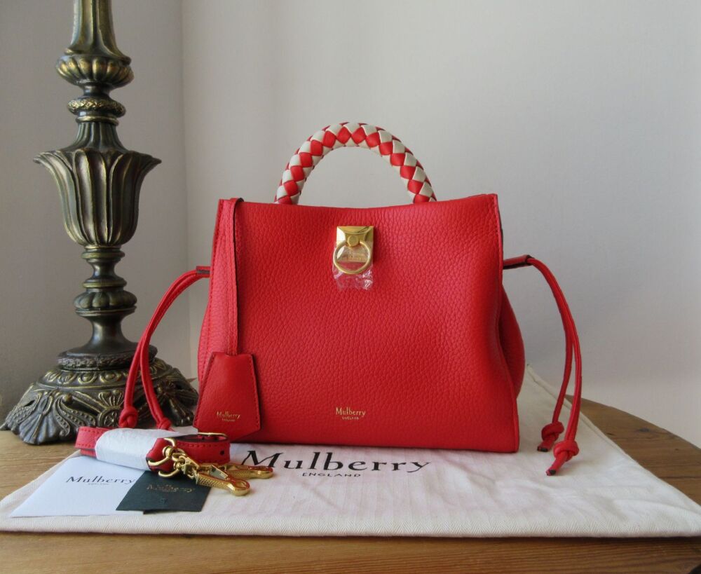 Mulberry Small Iris in Lipstick Red Heavy Grain with Chalk Silky Calf Braided Handle - New*