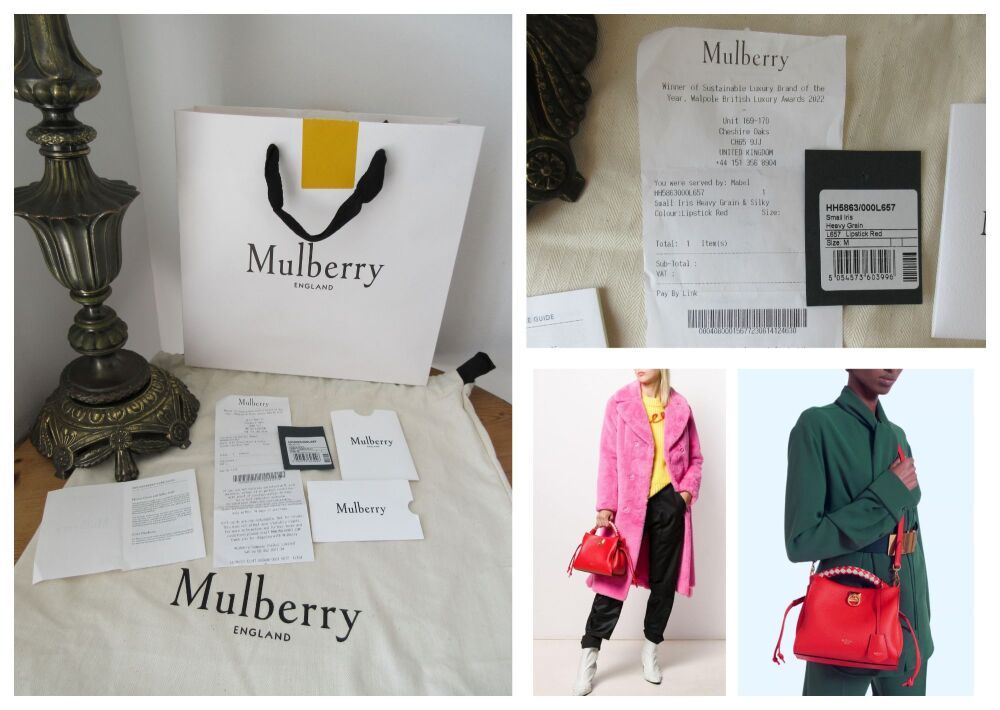 Mulberry Small Iris in Lipstick Red Heavy Grain with Chalk Silky Calf Braided Handle - New*