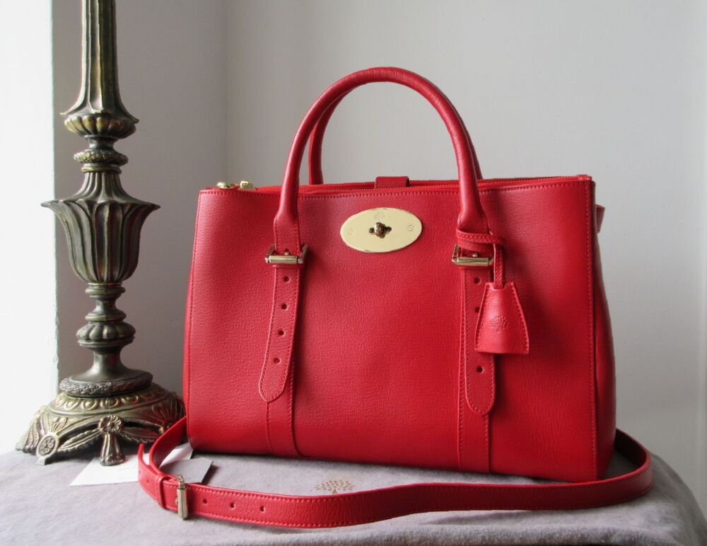 Mulberry Double Zip Bayswater Tote in Bright Red Shiny Goat Leather - SOLD