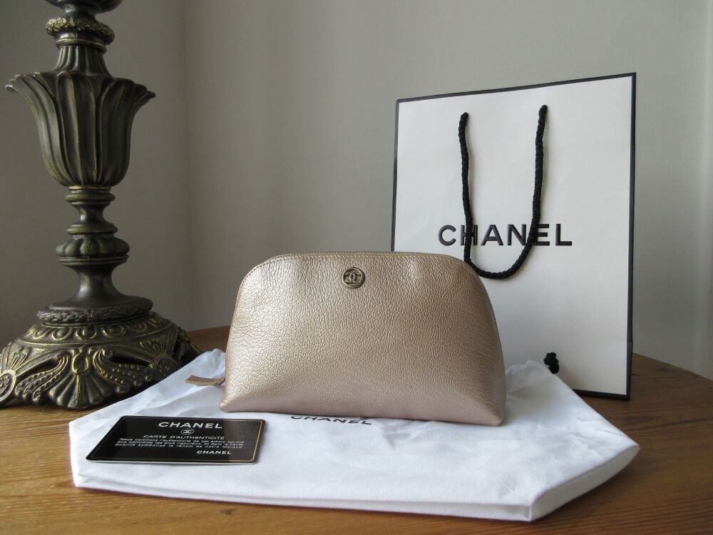 Chanel Zip Pouch in Champagne Gold Metallic Calfskin with Silver Hardware