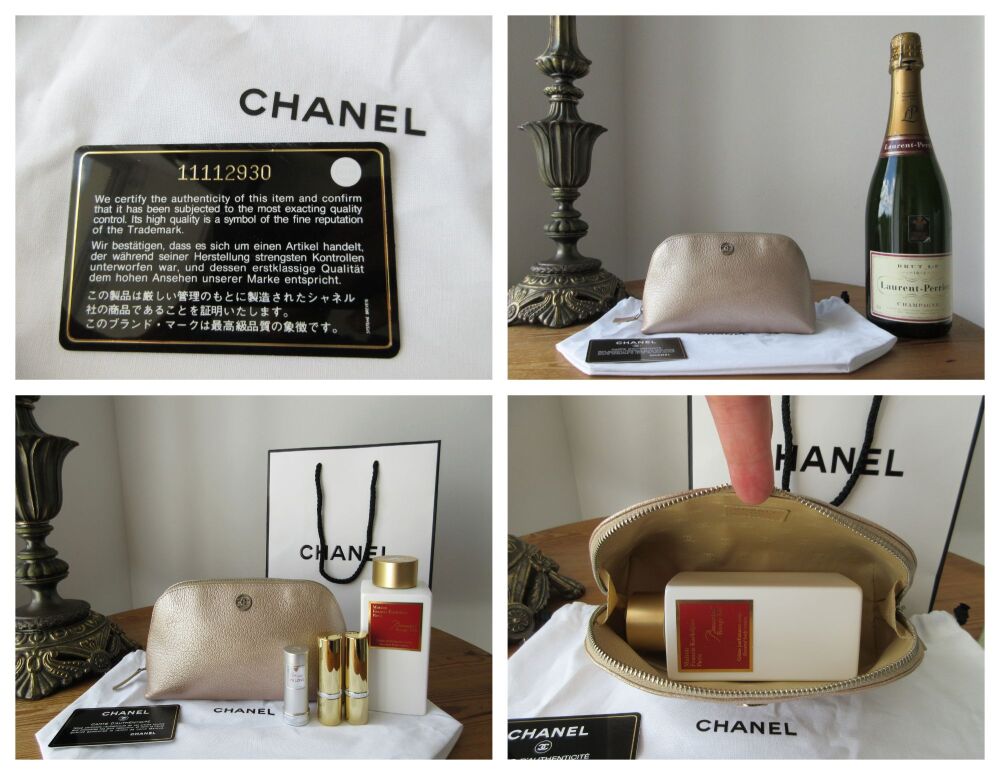 Chanel Zip Pouch in Champagne Gold Metallic Calfskin with Silver Hardware