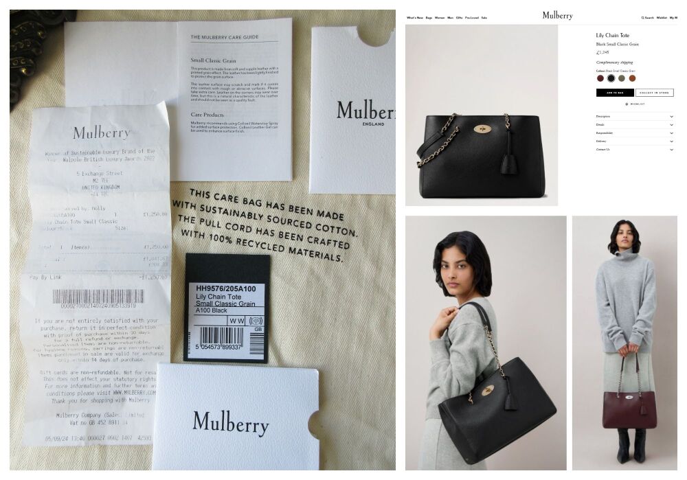 Mulberry Lily Chain Tote in Black Classic Grain Leather