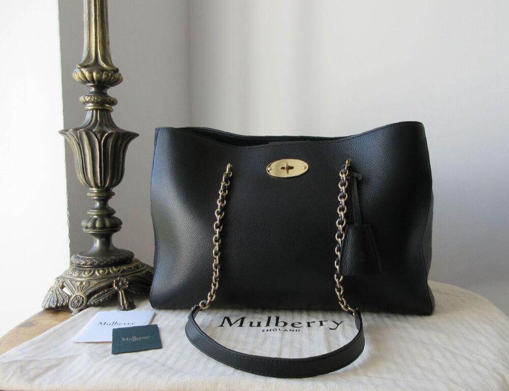 Mulberry Lily Chain Tote in Black Classic Grain Leather