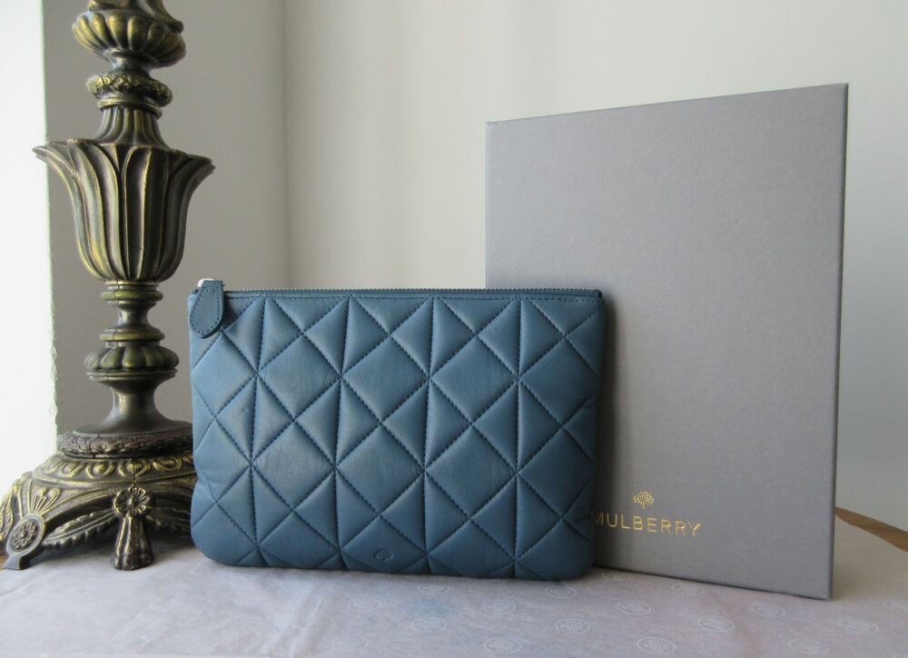 Mulberry Cara Delevingne Small Zip Pouch in Steel Blue Quilted Lamb Nappa L