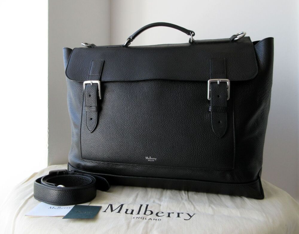 Mulberry XL Chiltern Buckle Travel Bag in Black Grain Vegetable Tanned Leat