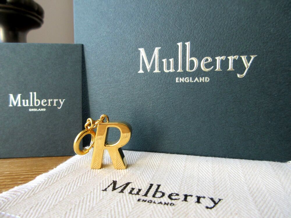 Mulberry Alphabet Brass Keyring Bag Charm Personalisation Charm in the Letter R - New