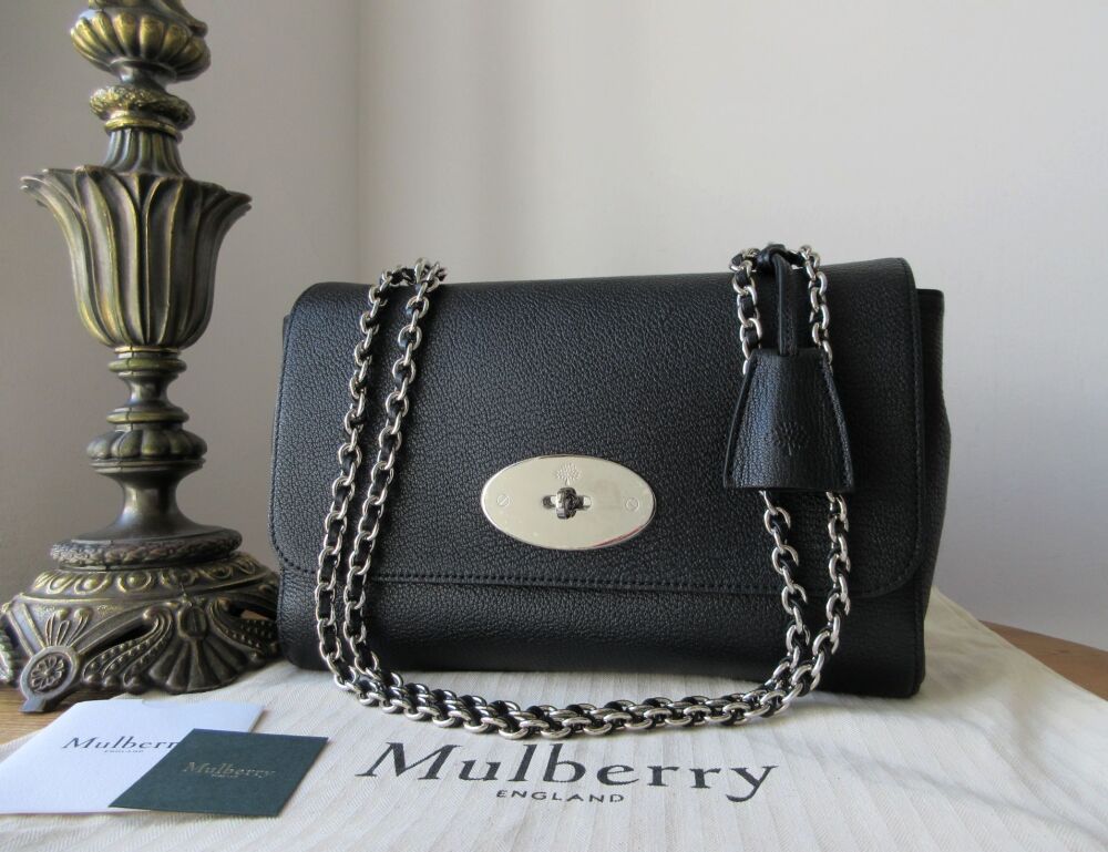 Mulberry Medium Lily in Black Glossy Goat with Silver Hardware