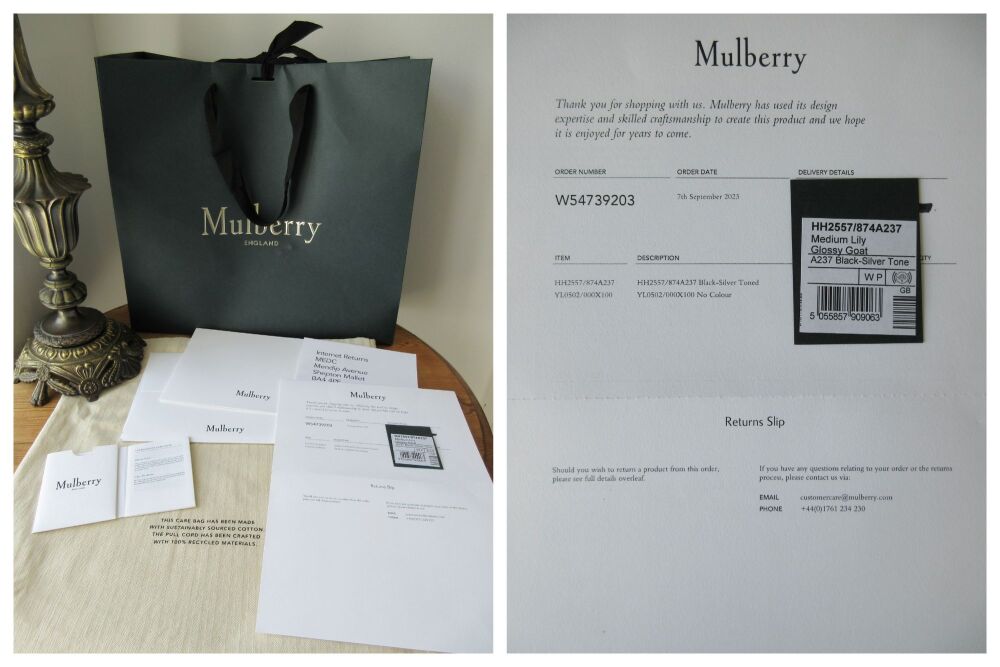 Mulberry Medium Lily in Black Glossy Goat with Silver Hardware