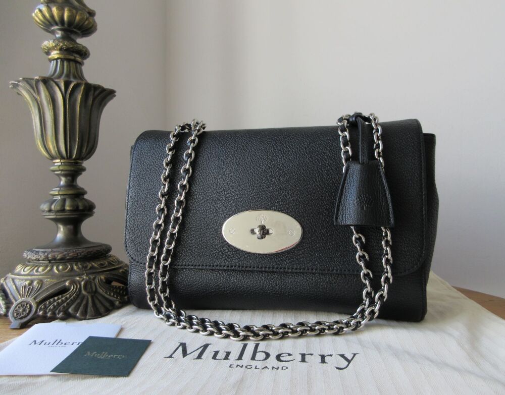 Mulberry Medium Lily in Black Glossy Goat with Silver Hardware