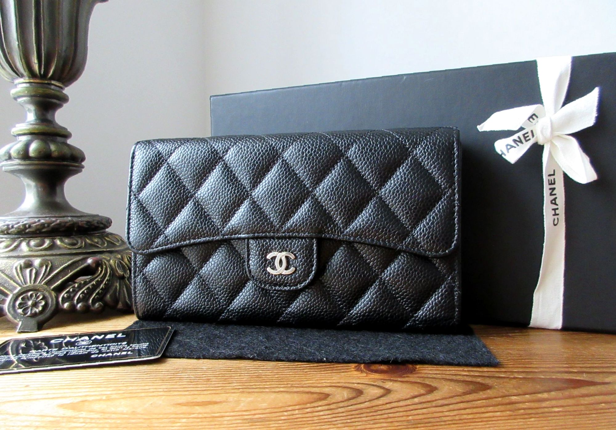 Chanel Timeless Classic Continental Flap Purse Wallet in Black Caviar SSHW