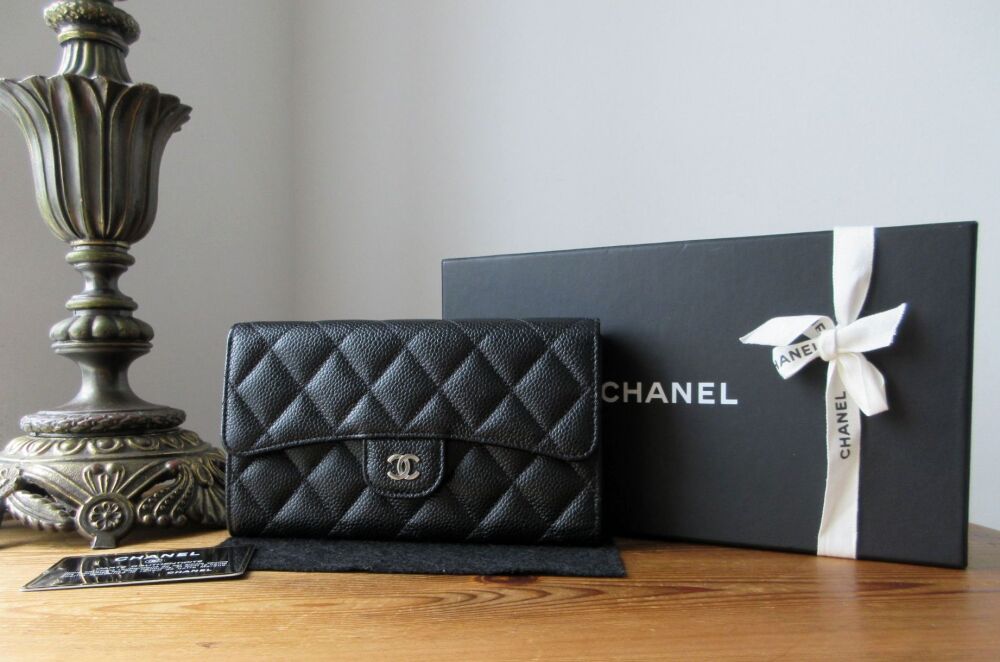 Chanel Timeless Classic Continental Flap Purse Long Wallet in Black Caviar 