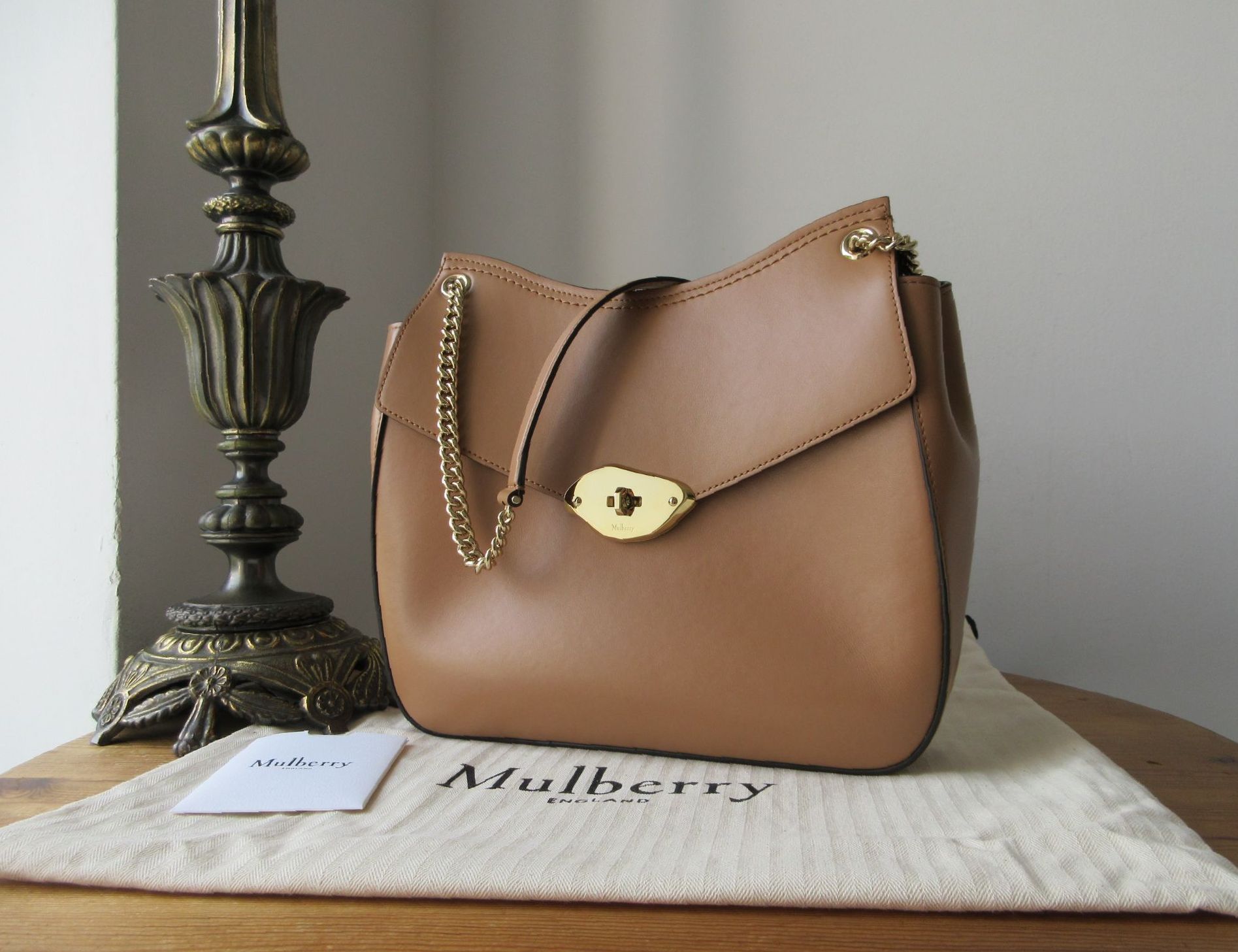 Mulberry Lana Chain Shoulder in Sable High Gloss Leather