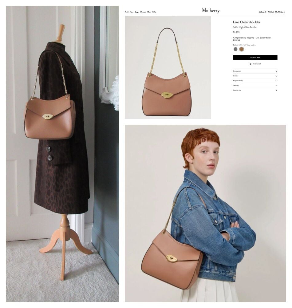 Mulberry Lana Chain Shoulder in Sable High Gloss Leather