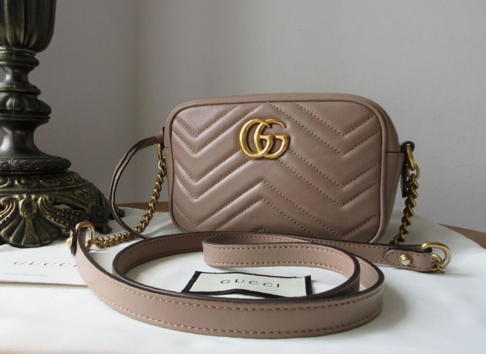 Gucci GG Marmont Mini Camera Bag in Porcelain Rose Matelass&eacute; Quilted Calfsk