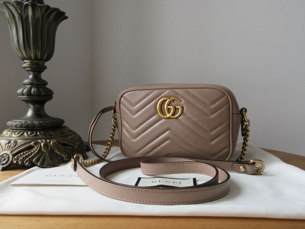 Gucci GG Marmont Mini Camera Bag in Porcelain Rose Matelassé Quilted Calfskin
