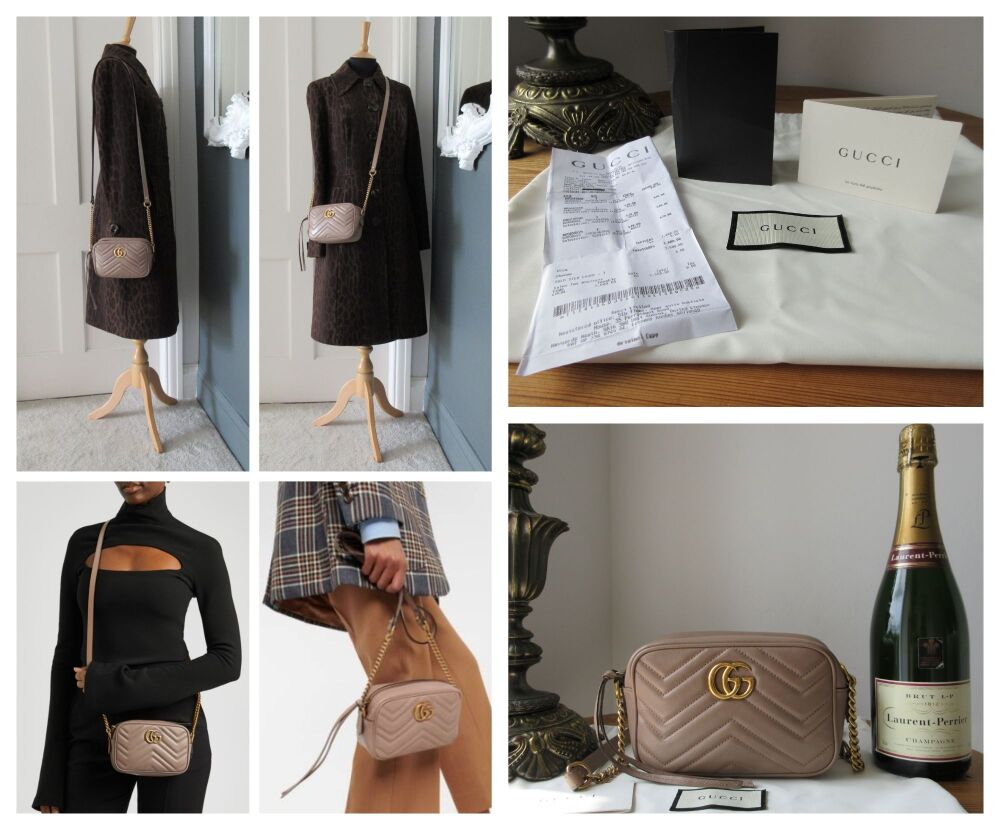 Gucci GG Marmont Mini Camera Bag in Porcelain Rose Matelassé Quilted Calfskin