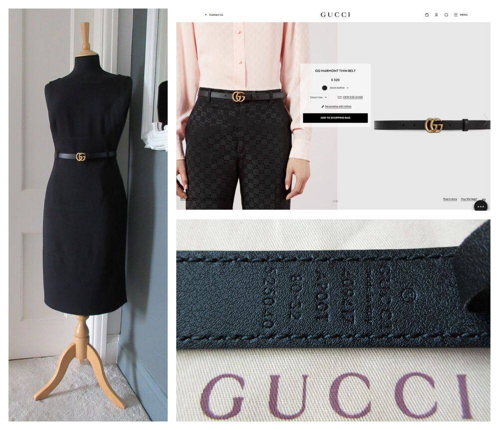 Gucci GG Marmont Slim Belt in Smooth Black Leather with Antique Gold Hardware