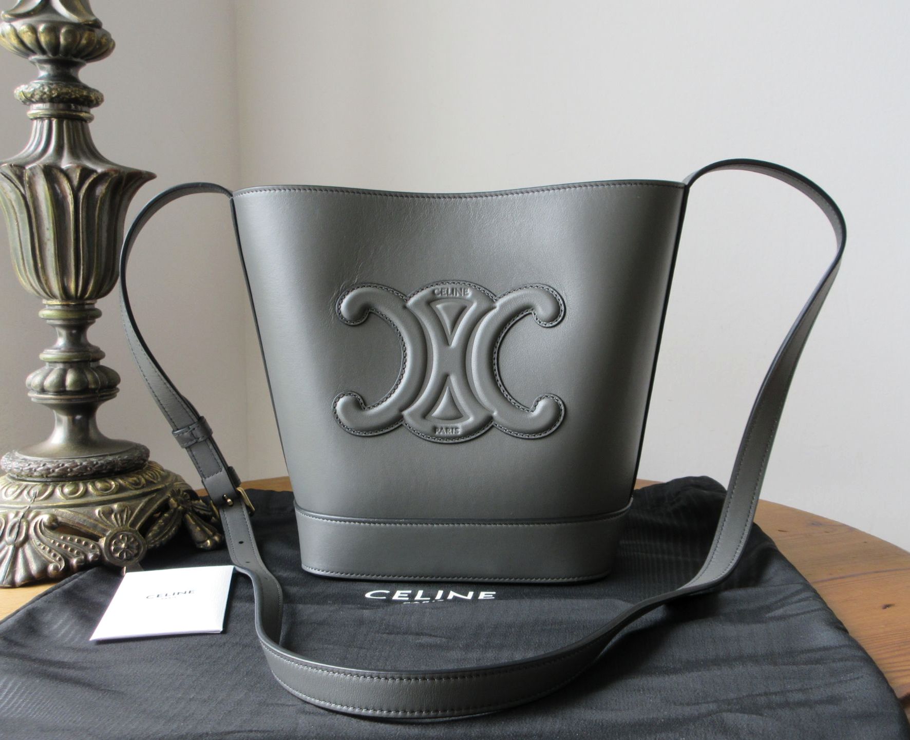 Celine Small Bucket Bag Cuir Triomphe in Anthracite Grey Smooth Calfskin Ne