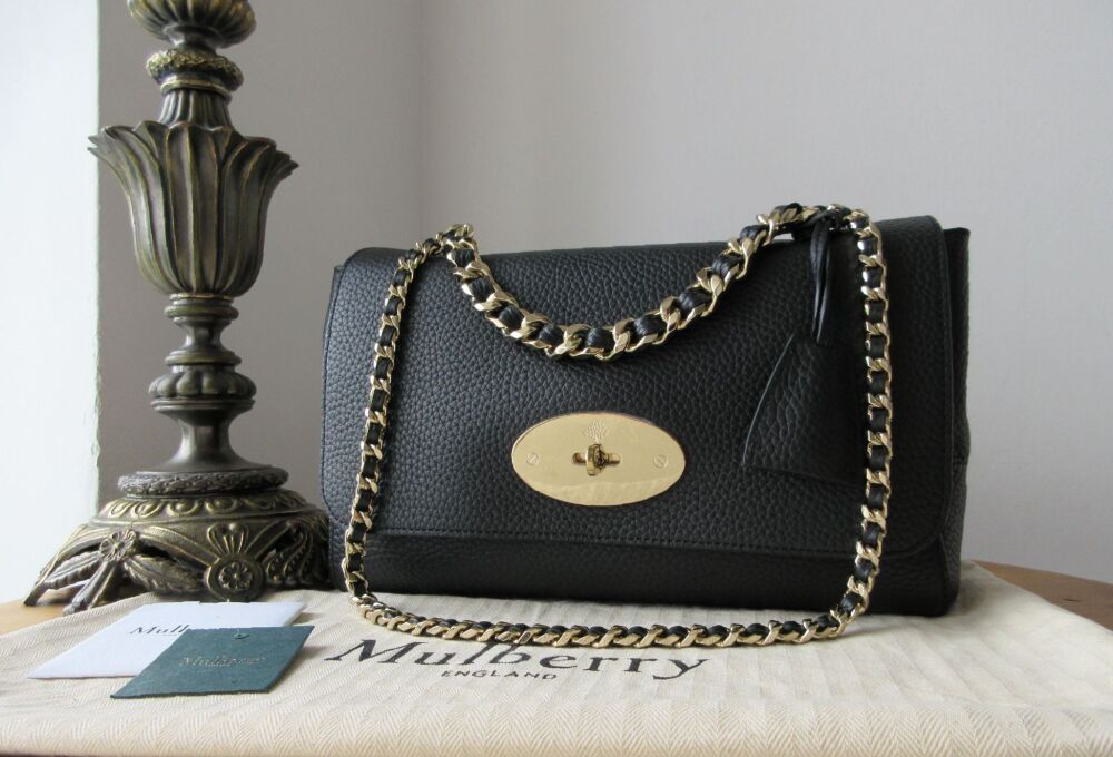 Mulberry Top Handle Medium Lily in Black Heavy Grain with Shiny Pale Gold Hardware