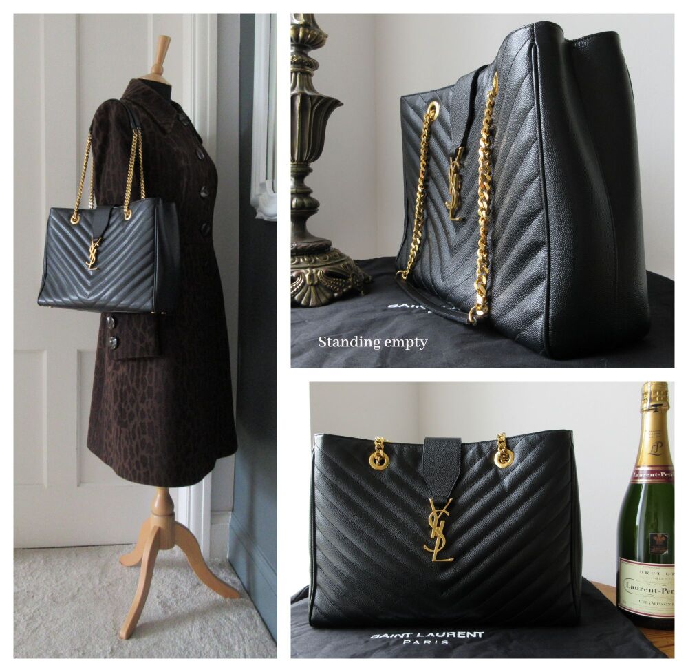 Saint Laurent YSL Cassandre Shoulder Tote in Black Grain De Poudre