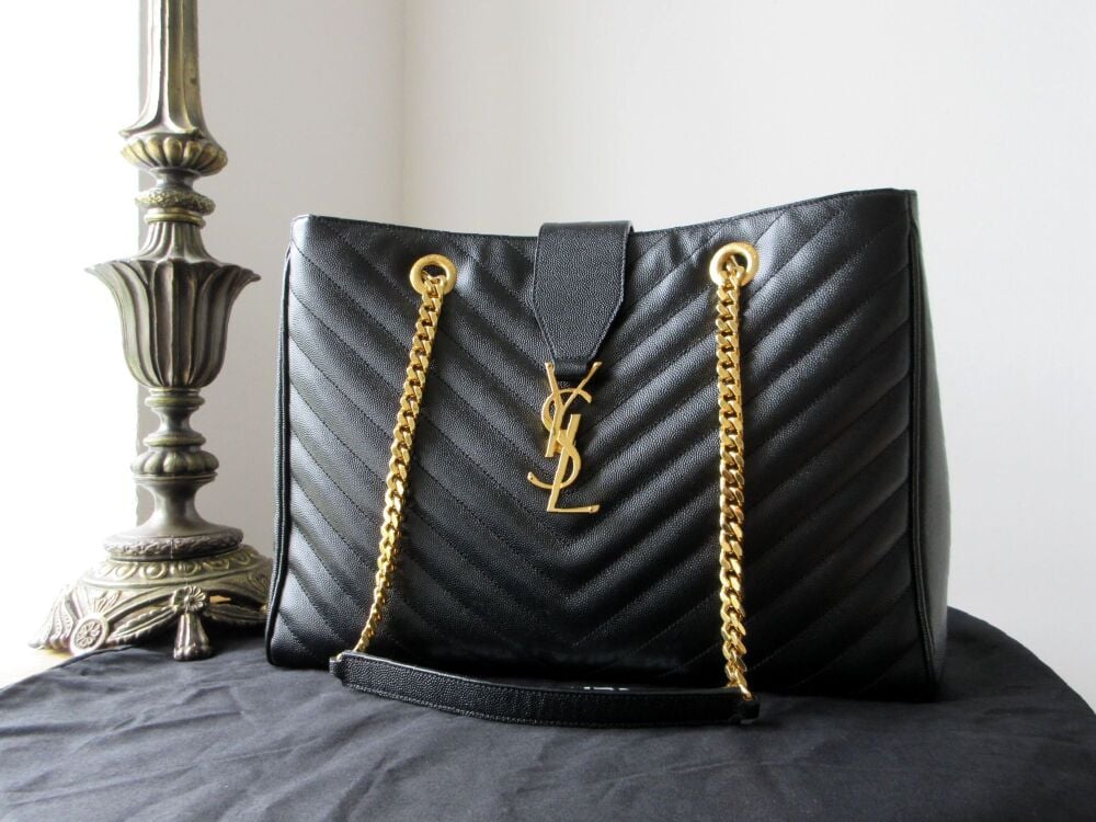 Saint Laurent YSL Cassandre Shoulder Tote in Black Grain De Poudre