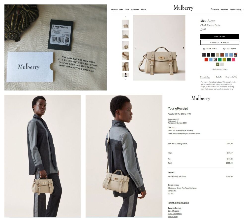Mulberry Sustainable Icon Mini Alexa in Chalk Heavy Grain Leather