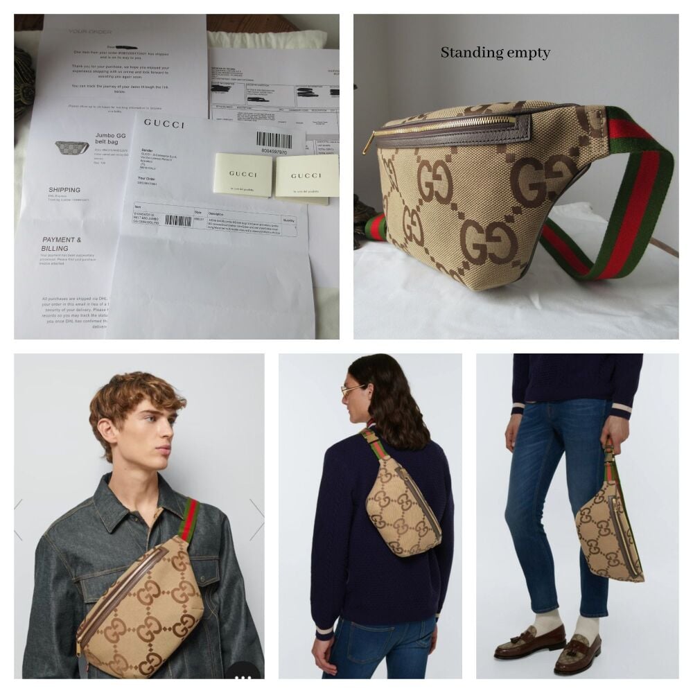Gucci Belt Bag in Camel and Ebony Jumbo GG Canvas - As New