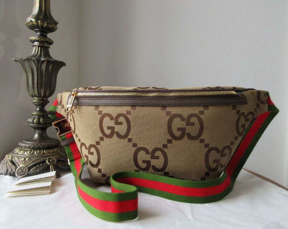 Gucci Belt Bag in Camel and Ebony Jumbo GG Canvas - As New