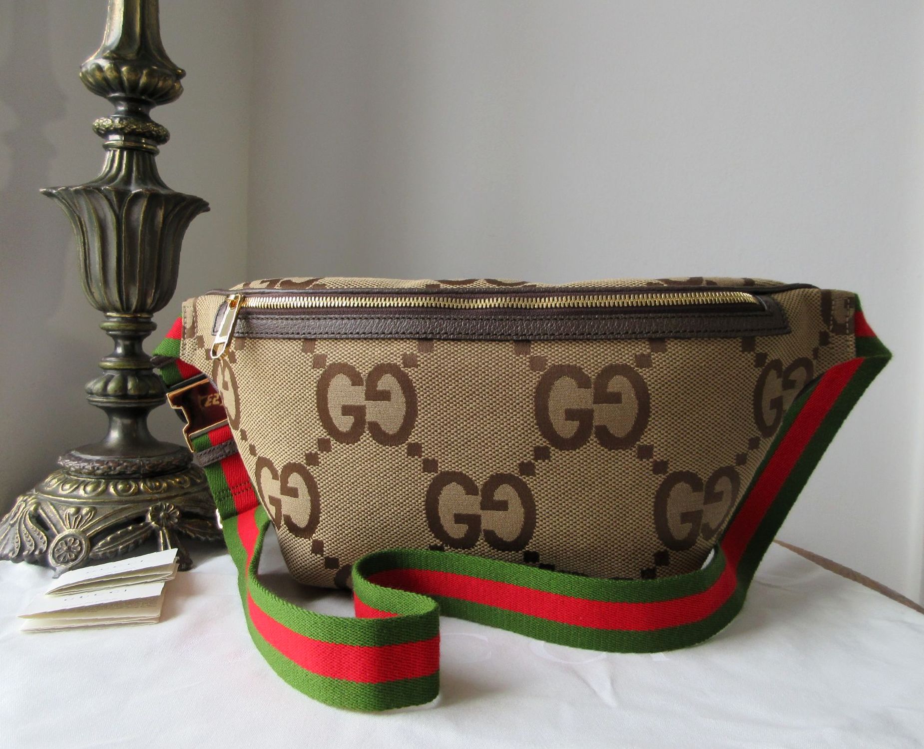 Gucci Belt Bag in Camel and Ebony Jumbo GG Canvas As New