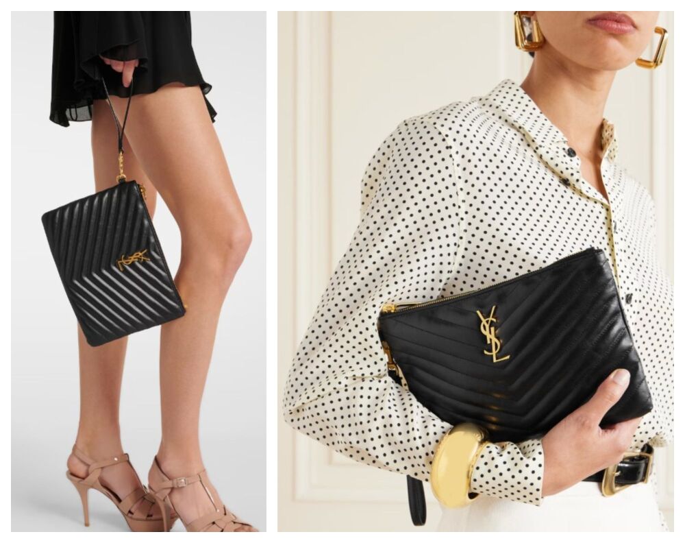 Saint Laurent YSL Monogram Cassandre A5 Wristlet Zip Pouch in Black Matelassé Calfskin - New*