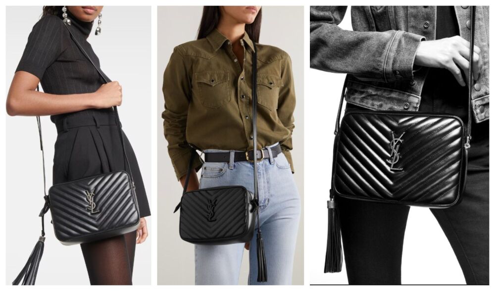 Saint Laurent YSL All Black Tassel Lou Medium Camera Bag in Black Matelassé Calfskin - New*
