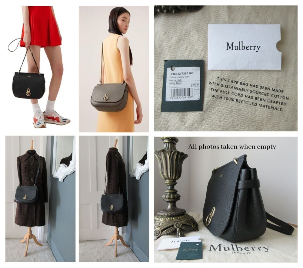 Mulberry Soft Amberley Satchel in Black Heavy Grain Leather (Sub)