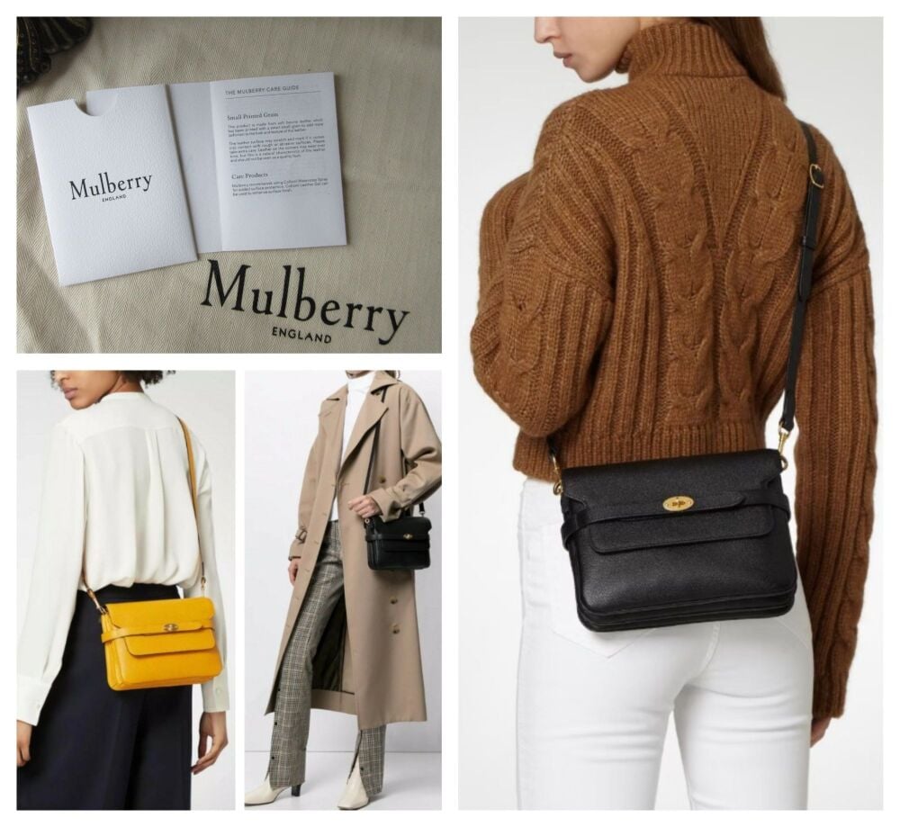 Mulberry Belted Bayswater Shoulder Clutch in Deep Amber Small Printed Grain - New*